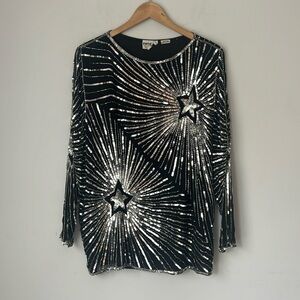 Vintage Swee Lo Beaded Top Womens Sequined Boho Art to Wear Silk Size OS 🔲